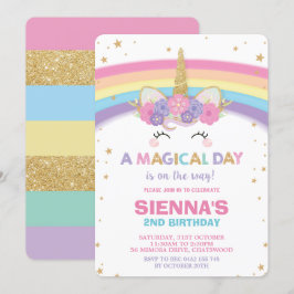 Unicorn Birthday bjudande 1:a födelsedagen Party Inbjudningar
