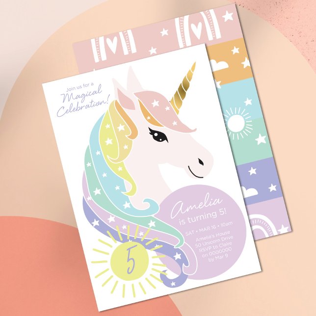 Unicorn Birthday bjudande, Rainbow Unicorn Party Inbjudningar (Skapare uppladdad)