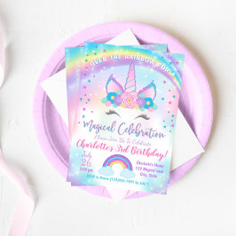 Unicorn Birthday bjudande, Unicorn Party Inbjudan