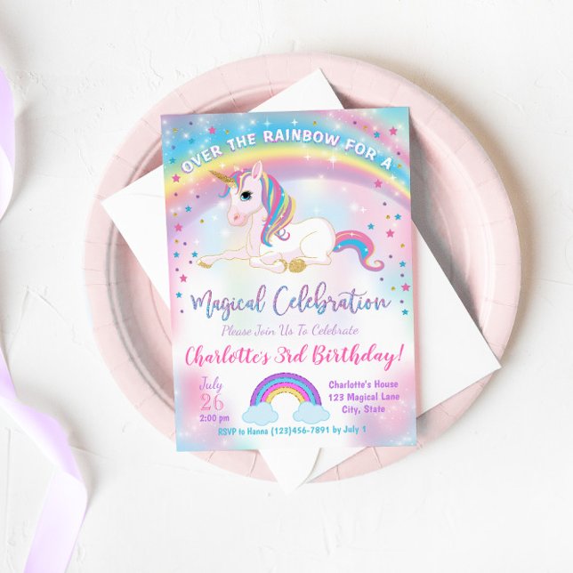 Unicorn Birthday bjudande, Unicorn Party Inbjudan (Skapare uppladdad)