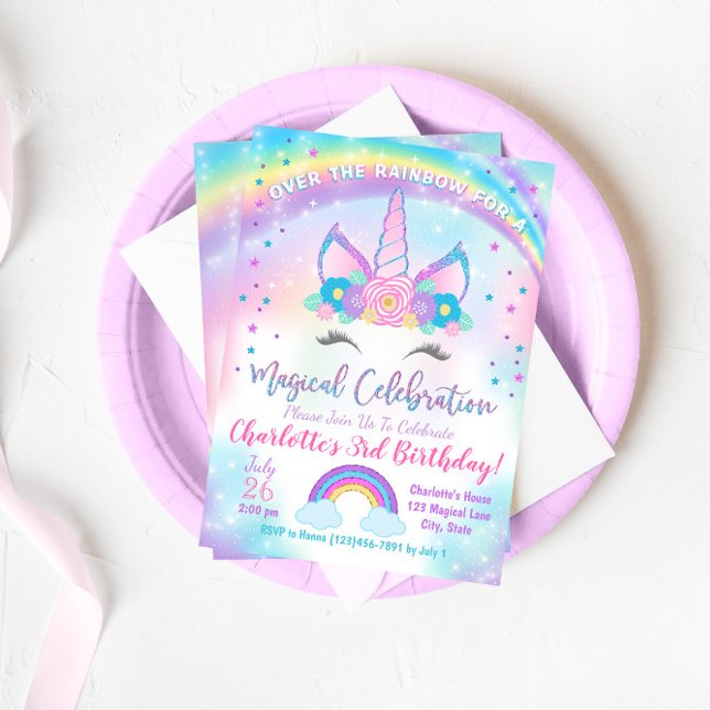 Unicorn Birthday bjudande, Unicorn Party Inbjudan (Skapare uppladdad)