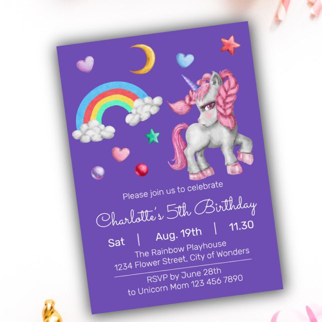 Unicorn Birthday bjudande - Unicorn Party Inbjudningar (Skapare uppladdad)