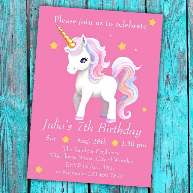 Unicorn Birthday bjudande - Unicorn Party Inbjudningar (Skapare uppladdad)