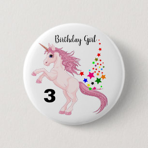 Unicorn Birthday Button Pin Anpassningsbar AGE NAM Knapp