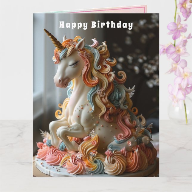 Unicorn Birthday Cake Guld Horn Kort (Orkide)