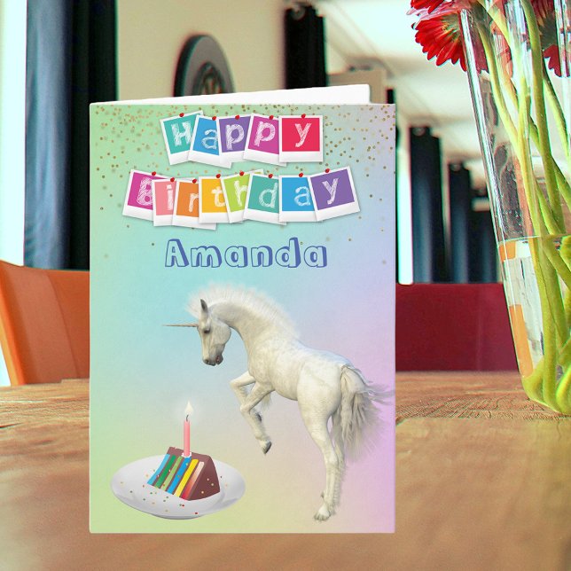 Unicorn Birthday Cake Personlig Grattis på födelse Kort (Skapare uppladdad)