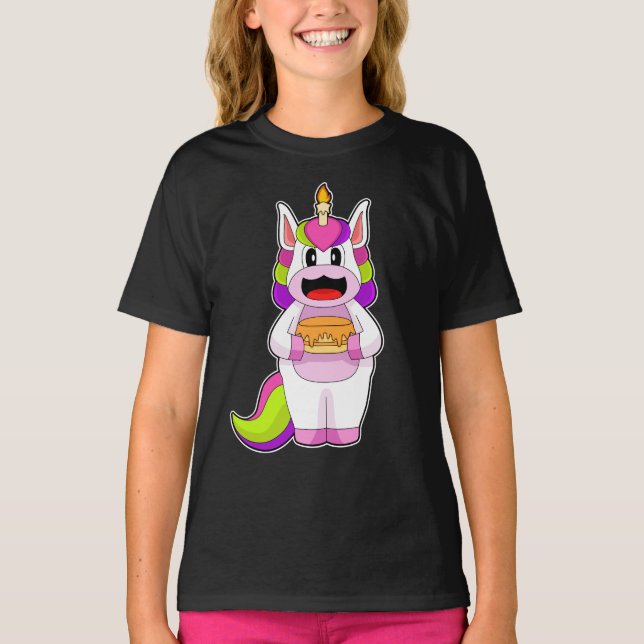 Unicorn Birthday Candle Cake T Shirt (Framsida)