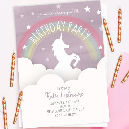 Unicorn Birthday Clouds + Stars Rainbow Watercolor Inbjudningar