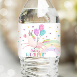 Unicorn Birthday-etikett Rainbow Magic Girl Rosa Vattenflaskor Etikett