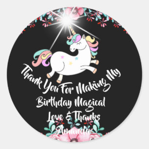 Unicorn Birthday Favor Black Tack Stars Spark Runt Klistermärke