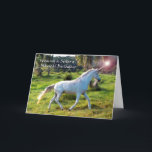 Unicorn, Birthday for Sister, Magic Dream Kort<br><div class="desc">Grattis på födelsedagen för en speciell syster. Kortet har en enhörning med ljus som kommer från hornets spets. Den magiska bilden med vit enmajsskena genom gräset med träd i bakgrunden. Ursprungligt hästfoto inslag från USDA/SBauer (offentlig domän). Copyright © Shoaff-Ballanger Studios.</div>