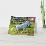Unicorn, Birthday for Sister, Magic Dream Kort<br><div class="desc">Grattis på födelsedagen för en speciell syster. Kortet har en enhörning med ljus som kommer från hornets spets. Den magiska bilden med vit enmajsskena genom gräset med träd i bakgrunden. Ursprungligt hästfoto inslag från USDA/SBauer (offentlig domän). Copyright © Shoaff-Ballanger Studios.</div>