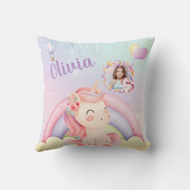 Unicorn Birthday Gift för flickor - Namn och foto Kudde (Baksida)