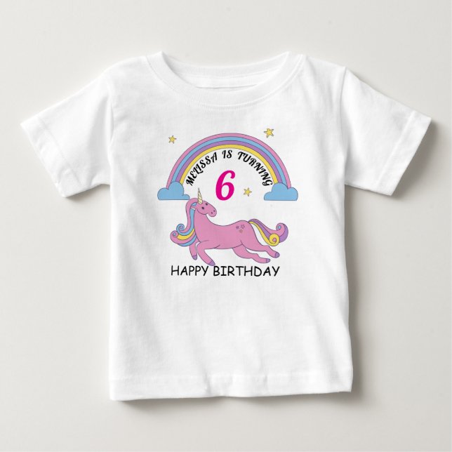 Unicorn Birthday Girl Anpassningsbar Småbarn T-Shi T Shirt (Framsida)