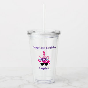 Unicorn Birthday Girl Coola Rosa Lila Namn Take Away Mugg