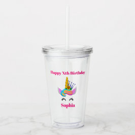 Unicorn Birthday Girl Cute Rosa Add Namn Age Take Away Mugg