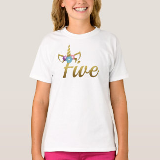 Unicorn Birthday Girl, fem år gammal Tee
