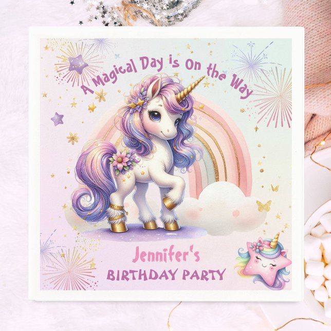 Unicorn Birthday Girl Lila Guld Rainbow Papper Pappersservett (Skapare uppladdad)