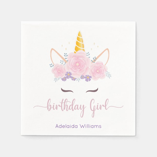 Unicorn Birthday Girl Pappersservett (Framsidan)