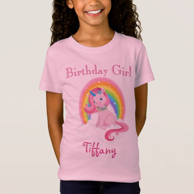 Unicorn Birthday Girl Rainbow T Shirt (Framsida)