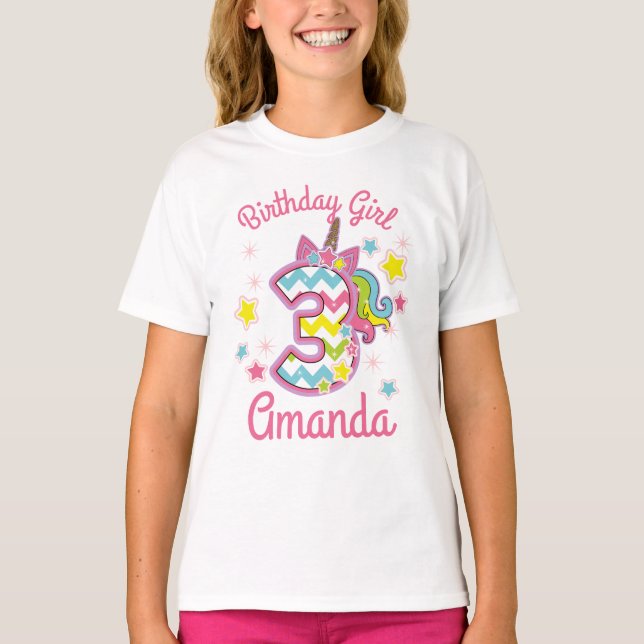 Unicorn Birthday Girl Tredje skirt T Shirt (Framsida)
