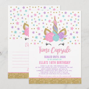 Unicorn Birthday Guestbook Time Capsule med anteck Inbjudningar