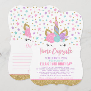 Unicorn Birthday Guestbook Time Capsule med anteck Inbjudningar