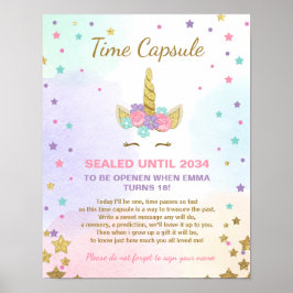 Unicorn Birthday Guestbook Time Capsule Rosa Girl  Poster