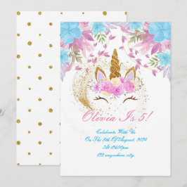 UNICORN BIRTHDAY GULD ROSA LILA INBJUDNINGAR