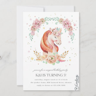Unicorn Birthday-inbjudan 5 år Inbjudningar