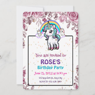 Unicorn Birthday-inbjudan | Girls Magic Party Inbjudningar