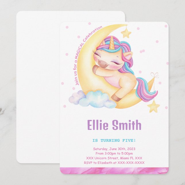 Unicorn Birthday-inbjudan Inbjudningar (Fram/baksida)