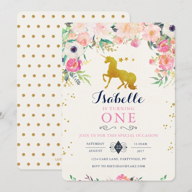 Unicorn Birthday-inbjudan Inbjudningar (Fram/baksida)
