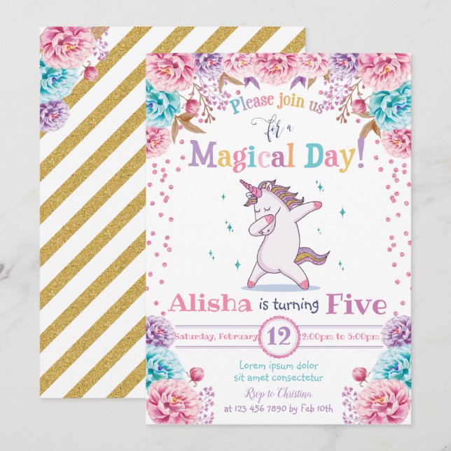 Unicorn Birthday-inbjudan Inbjudningar (Fram/baksida)