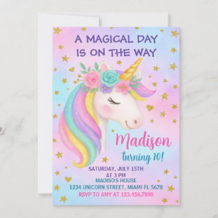 Unicorn Birthday-inbjudan Inbjudningar