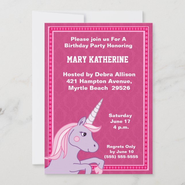 Unicorn Birthday-inbjudan Inbjudningar (Framsida)
