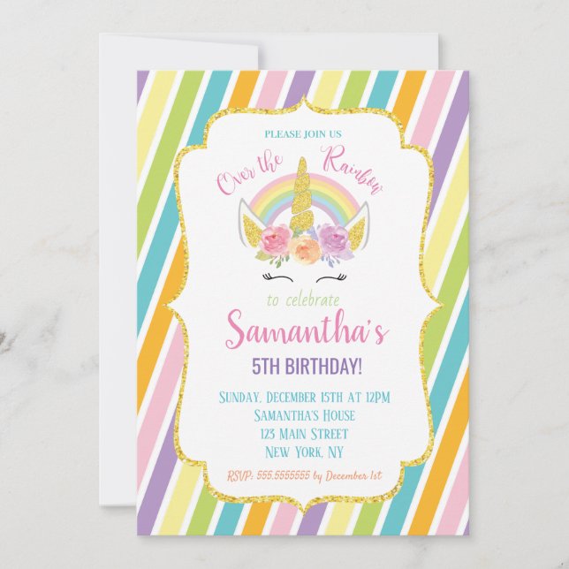 Unicorn Birthday-inbjudan Inbjudningar (Framsida)