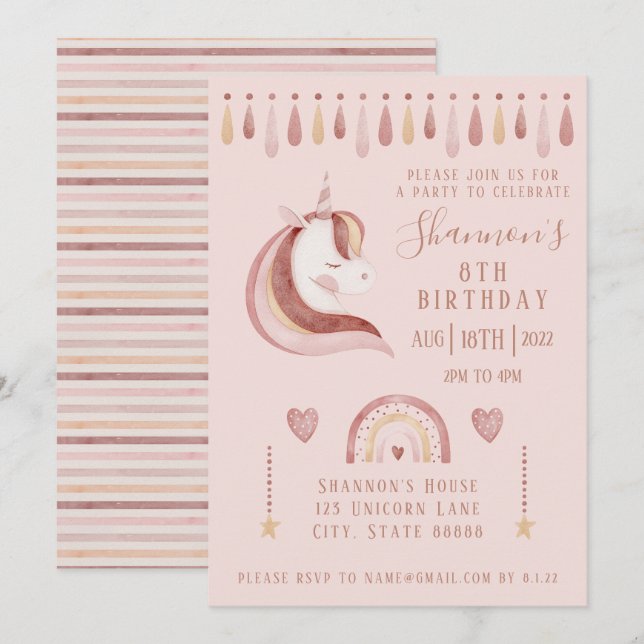 Unicorn Birthday-inbjudan Inbjudningar (Fram/baksida)