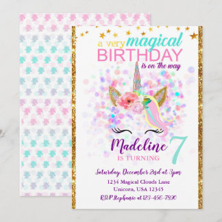Unicorn Birthday-inbjudan Magic Firande Inbjudningar