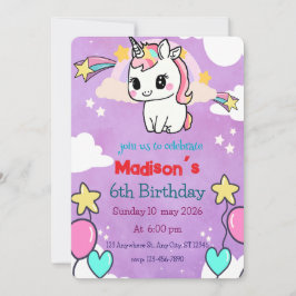 Unicorn Birthday-inbjudan | Redigerbar mall