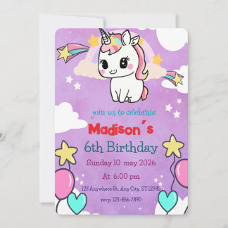 Unicorn Birthday-inbjudan | Redigerbar mall