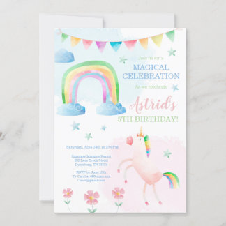 Unicorn Birthday-inbjudan, regnbågsinbjudan Inbjudningar