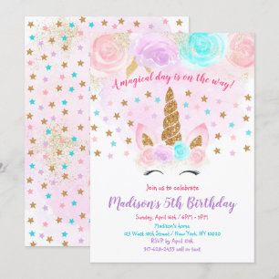Unicorn Birthday-inbjudan Rosa Guld Magic Inbjudningar