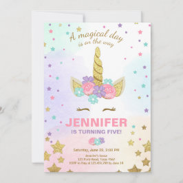 Unicorn Birthday-inbjudan Rosa Guld Magic Inbjudningar
