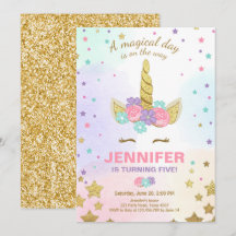 Unicorn Birthday-inbjudan Rosa Guld Magic