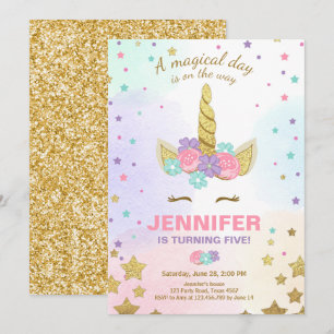 Unicorn Birthday-inbjudan Rosa Guld Magic Inbjudningar