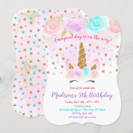 Unicorn Birthday-inbjudan Rosa Guld Magic Inbjudningar