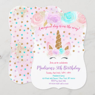 Unicorn Birthday-inbjudan Rosa Guld Magic Inbjudningar