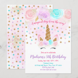 Unicorn Birthday-inbjudan Rosa Guld Magic Inbjudningar
