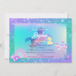 Unicorn Birthday-inbjudan, sväng 2-inbjudan Inbjudningar